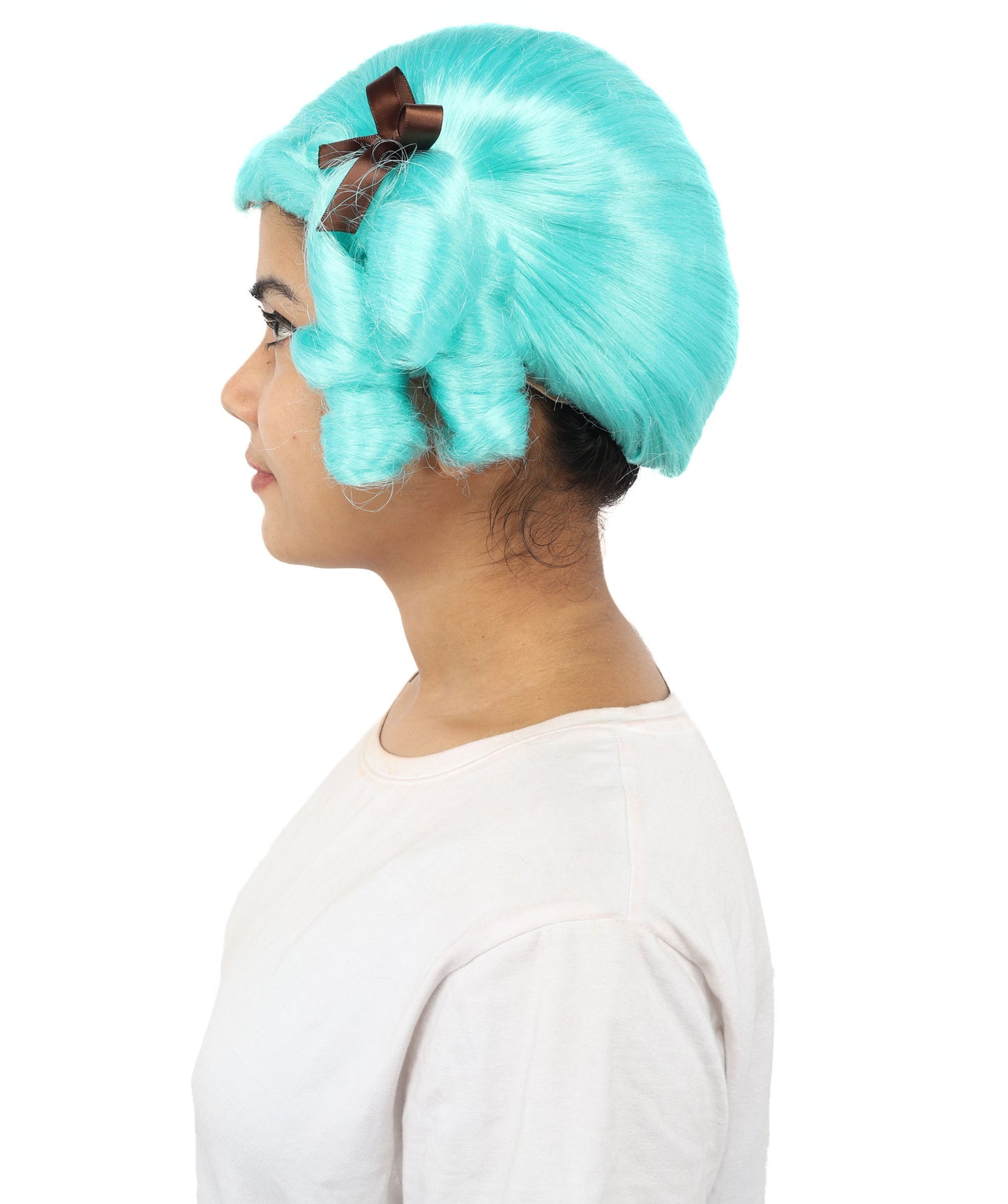 HPO Women's Golden White Mixed Curly Pigtail Wig | Messy Ringlet Twin Tails with Attached Fabric Ribbons, Synthetic Fiber & Breathable Cap | Halloween, Movie Character Roleplay, Costume Party & Theater