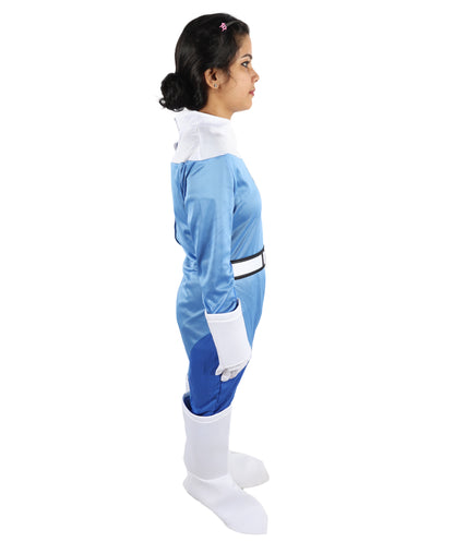 HPO Women’s Ultimate Sci-Fi Costume | 3-in-1 Jersey Dress with Hand Gloves | Blue & White Cosplay Outfit