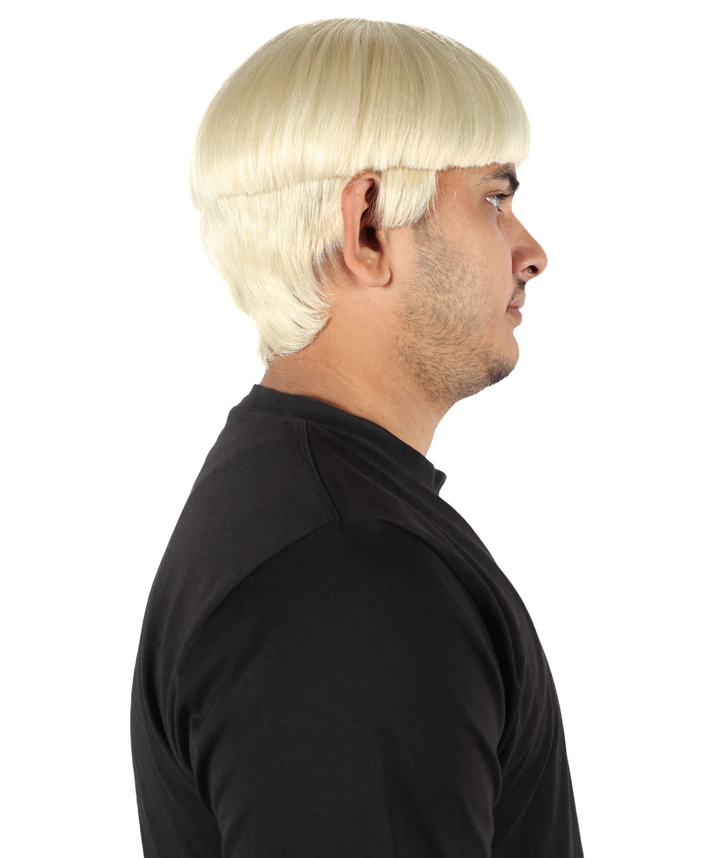 HPO Men's 9" Inch Short Length Halloween Classic Moe Retro Bowl Cut Costume Wig, Multiple Color Synthetic Soft Fiber Hair, Perfect for your next Festival