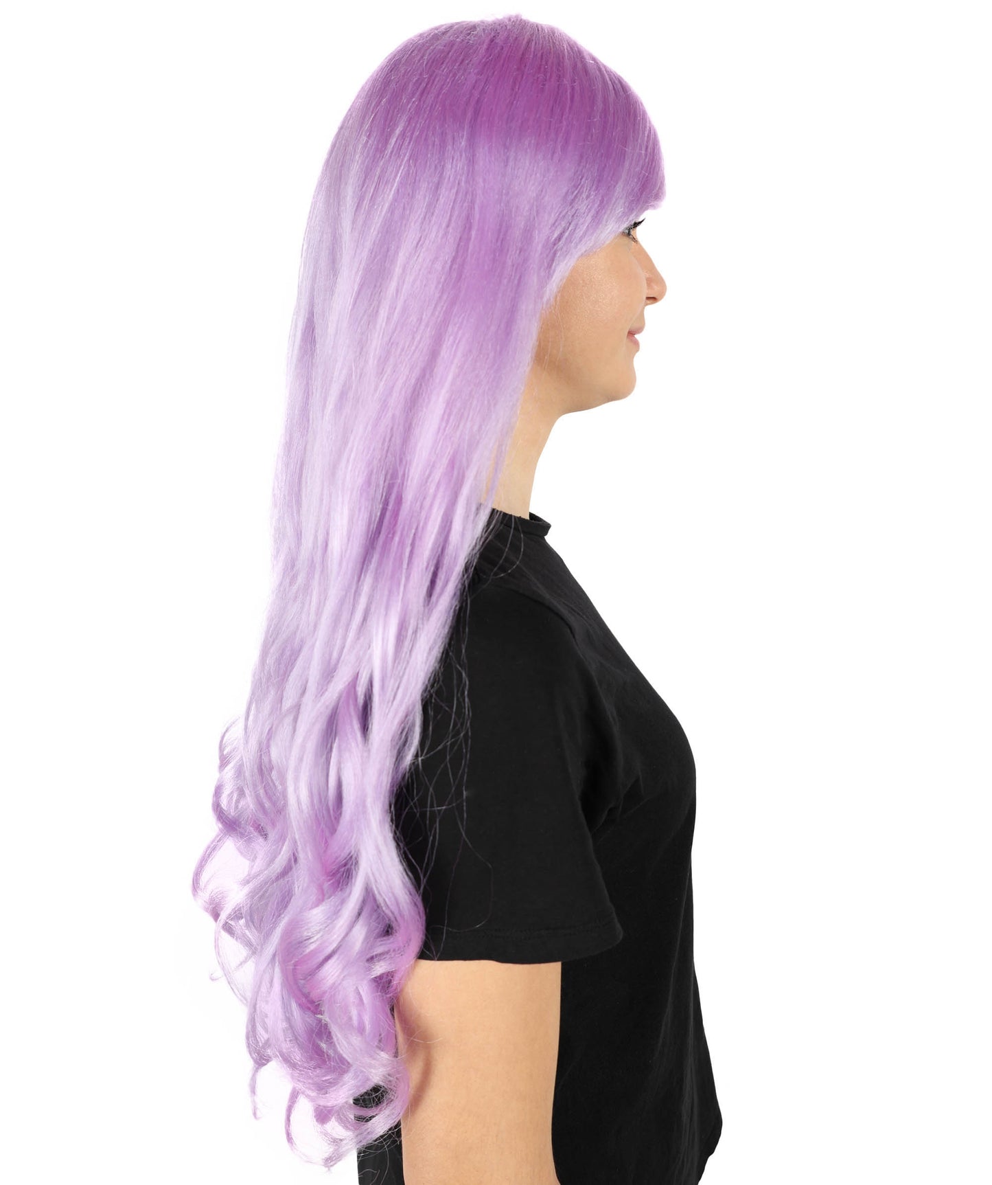 HPO Women's Multicolor Long Curly Wig with Fringe, Flame-retardant Synthetic Fiber