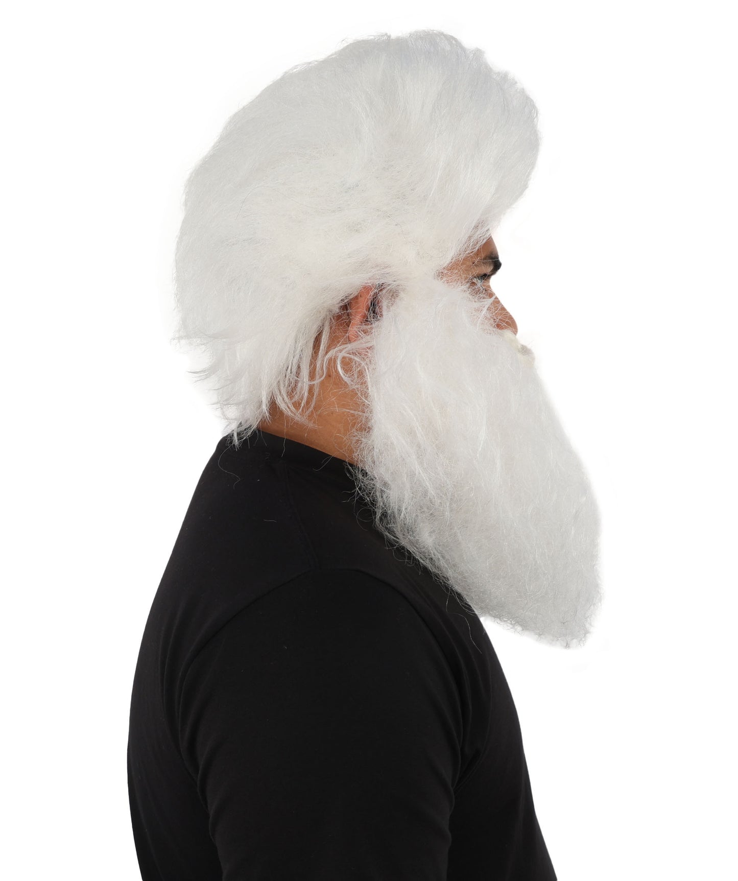 HPO Men's Holiday Character Wig Beard & Mustache Set | Fluffy white synthetic fibers with massive textured facial hair and capless construction | Essential for theatrical stage drag performance costume events and party