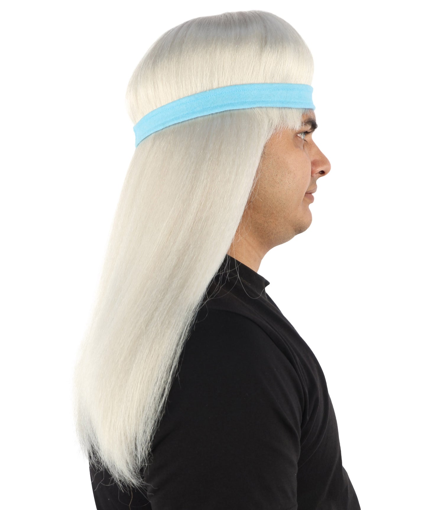 HPO Men's Long Auburn Wig with Headband | Straight Reddish Texture with Blunt Bangs & Included Teal Band, Heat Resistant Fiber | Halloween, Troll Roleplay, Fantasy Party, Carnival & Theater