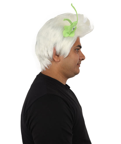 HPO Men's Brain Slug Orange Wig | Medium Spiked Synthetic Hair with Attached Green Alien Plush and Messy Texture | Sci-Fi Cosplay, Halloween, Cartoon Theme Party, and Funny Costume Accessories