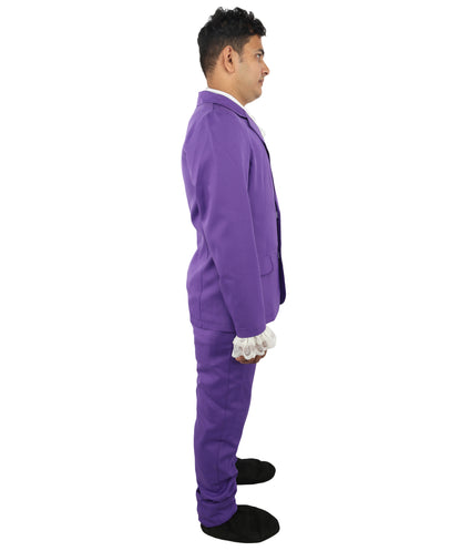 HPO Men’s Austin Powers Costume | Purple Jacket & Trousers with White Cravat | Cosplay, Halloween, Stage, Party & Roleplay Outfit