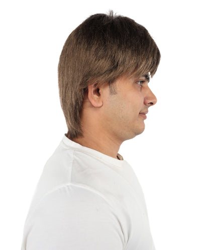 HPO Men's Classic Bowl Cut Wig | Short Brown Synthetic Hair Wig | Retro 80s Cosplay & Costume Accessory for Halloween & Roleplay