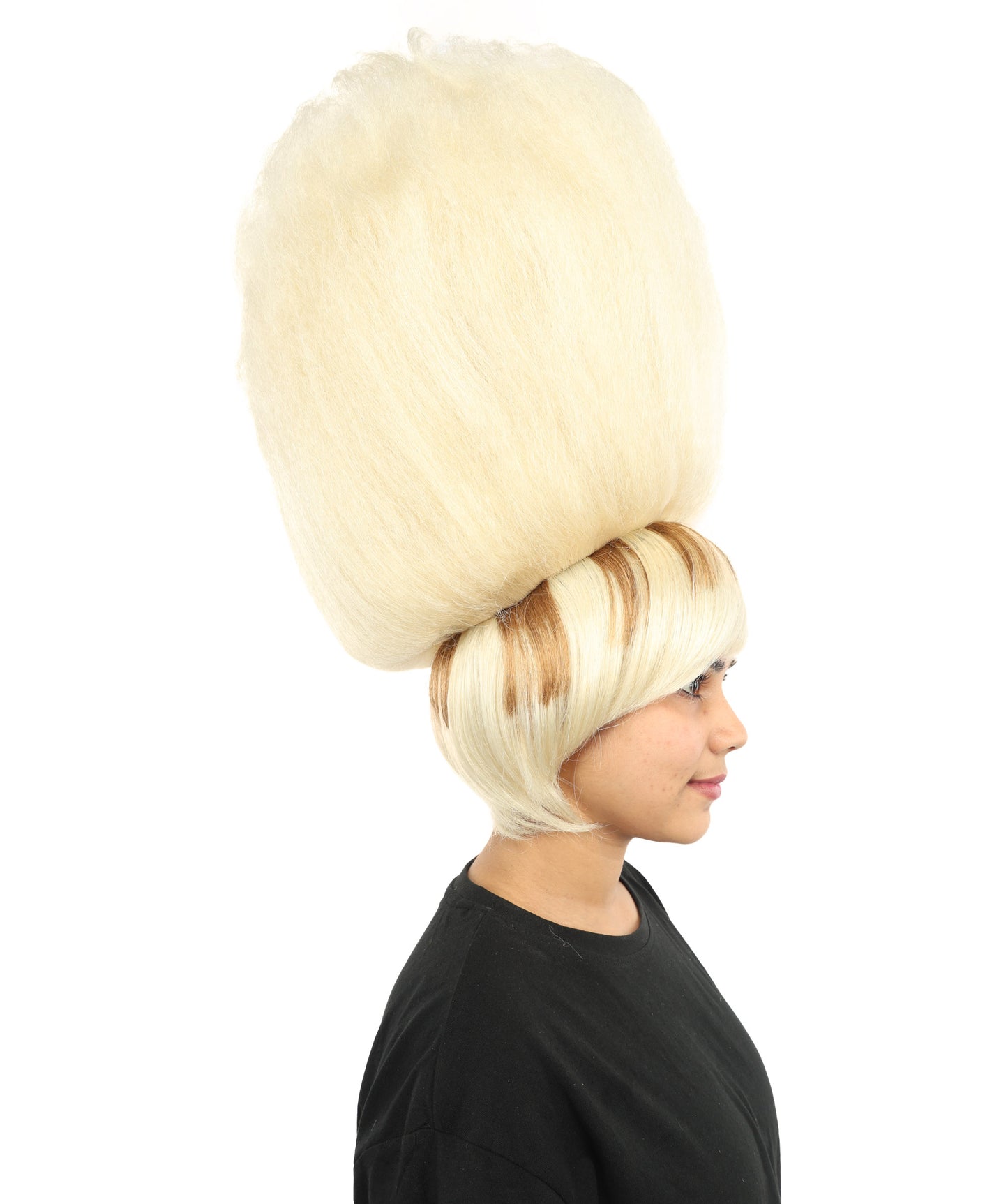 HPO Women’s Avant-Garde High Beehive Wig | Platinum Blonde with Black Streaks | Dramatic  Wig for Stage, Cosplay & Halloween