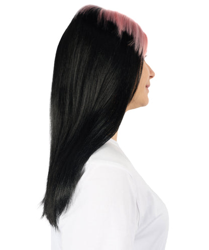 Billie Pop 80's Mullet | Black Wig with Neon Green Roots and Choppy Bangs | Premium Halloween Wig