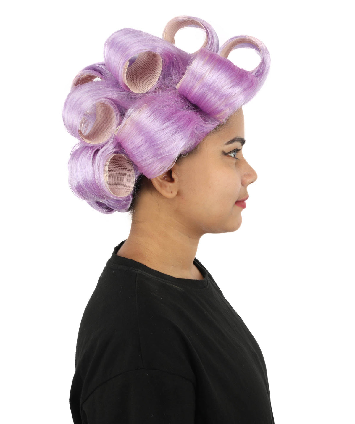 HPO Adult Women's Retro Roller Set Pink Wig | Multiple Color Options, create of synthetic fiber, large cylindrical curler texture, capless cap | Party, Halloween, theater, drag, performance, costume events