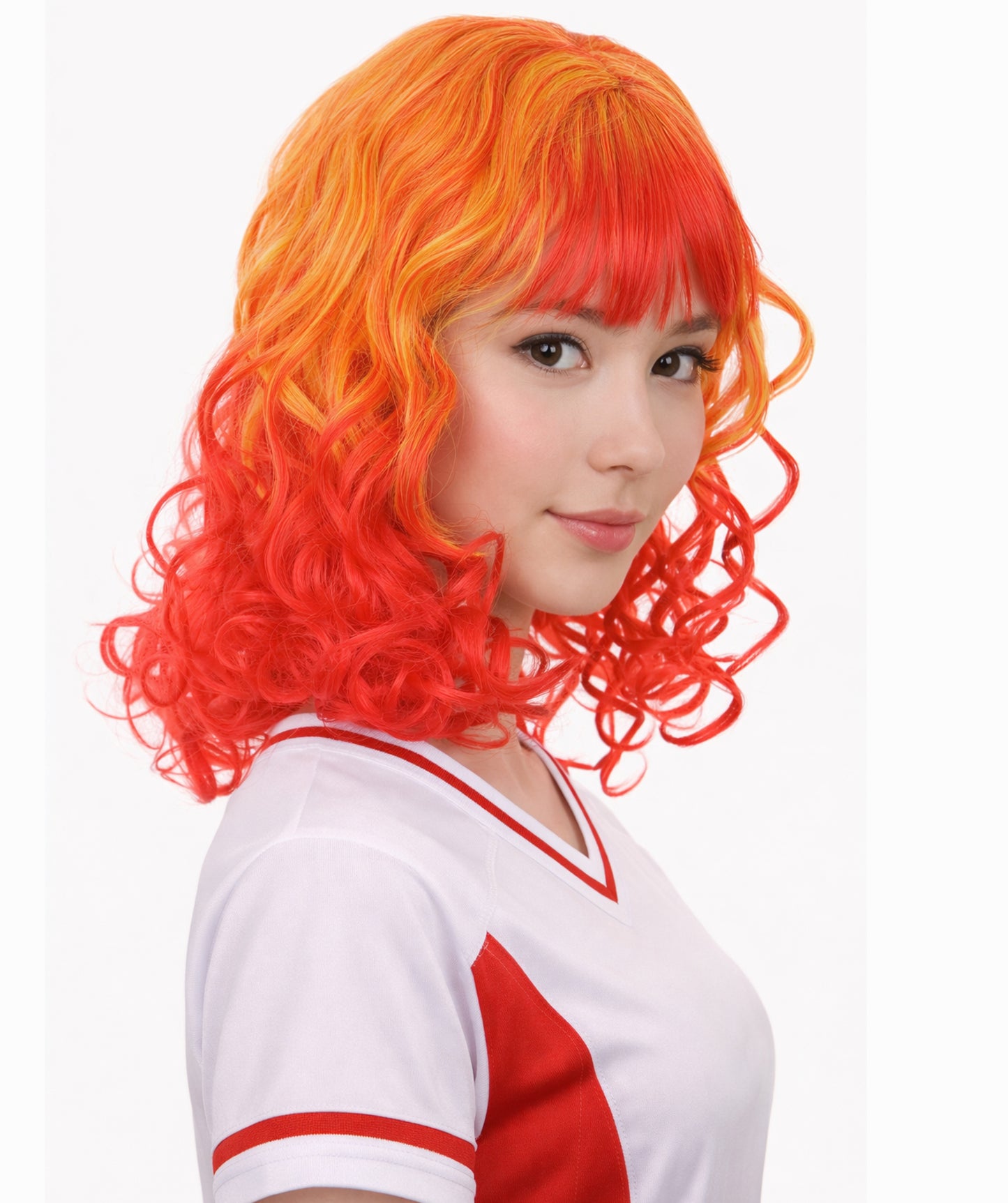 Red and Yellow Two Tone Long Wavy Womens Wig | Party Ready Halloween Wig | Premium Breathable Capless Cap