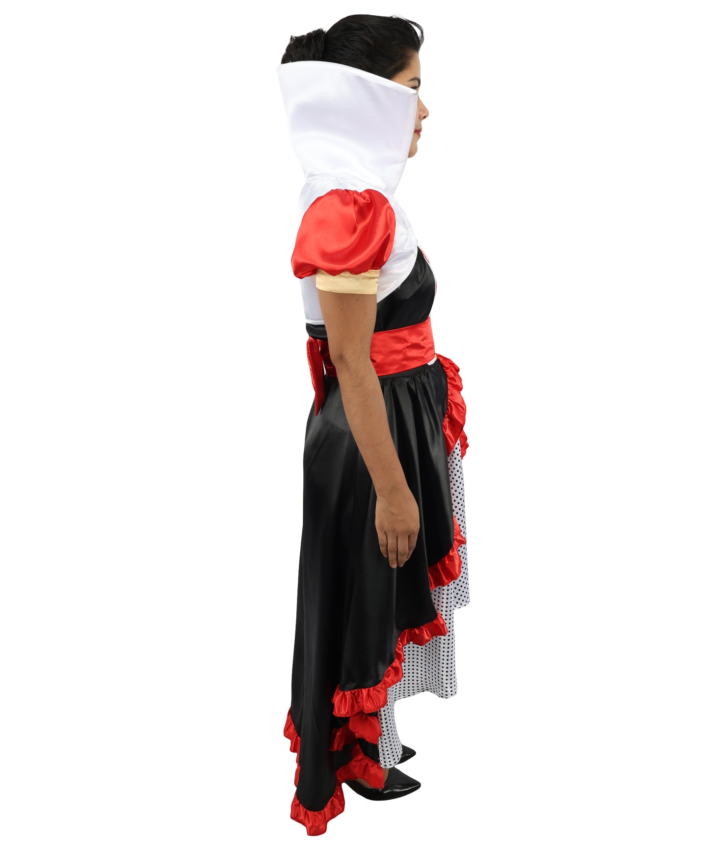 HPO Women’s Flirty Queen of Hearts Costume | Red, Black & White Dress with Crown Headband | Halloween, Cosplay, Stage Performances & Parties