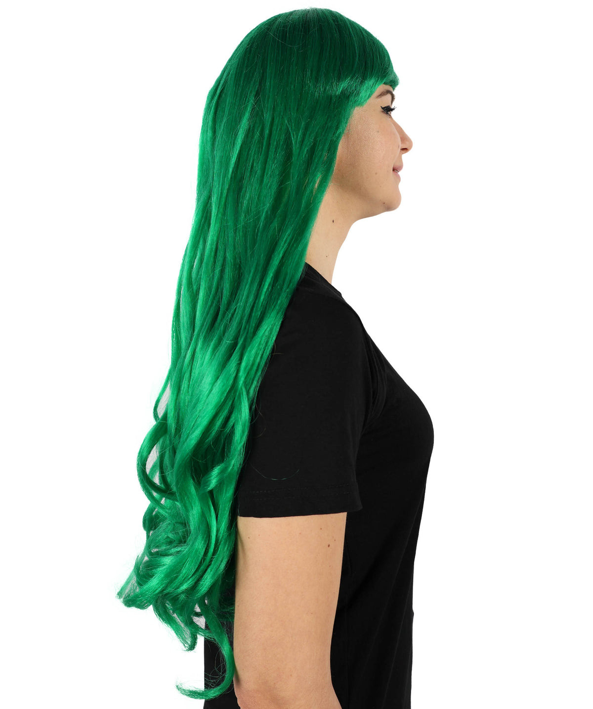 HPO Women's Red Long Wavy Desire Wig with Front Bangs | Halloween and Party Wig | Flame-retardant Synthetic Fiber  |  Premium Breathable Capless Cap
