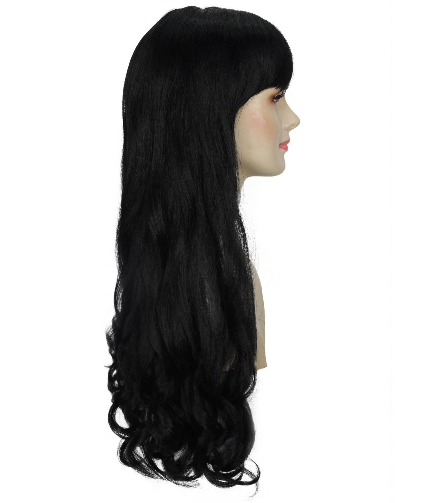 Black Long Curly Wig with Fringe