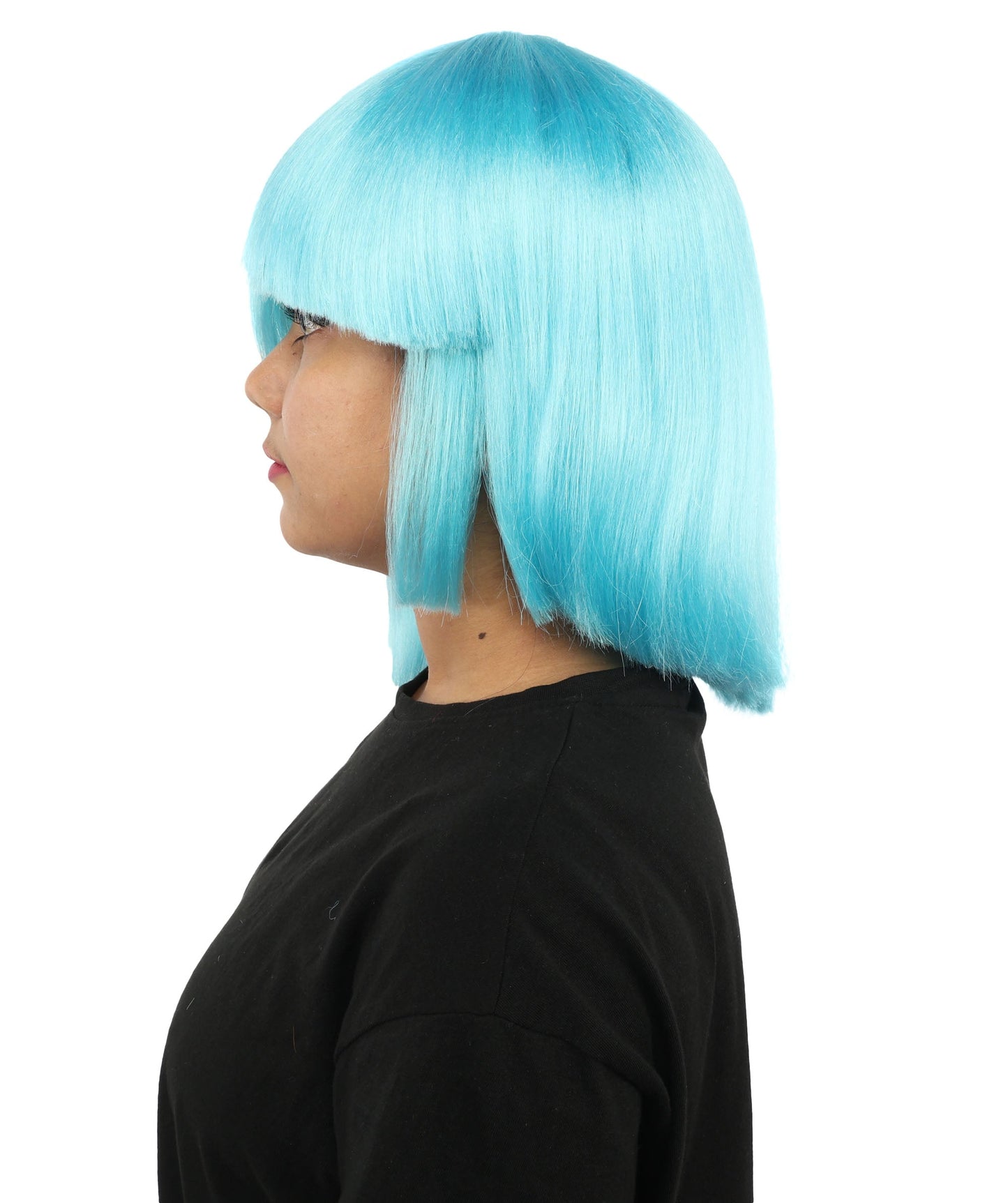 HPO Adult Women's Asymmetrical Bangs Bob Wig | Multiple Color Options | Create of synthetic fiber, sleek straight volume, breathable capless base | Party, Halloween, theater, drag, performance, costume events