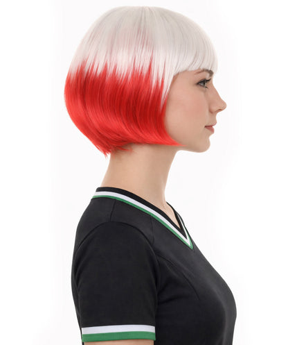 Poland Flag Sport Party Bob Wig | White Red Halloween Wigs | Premium Breathable Capless Cap