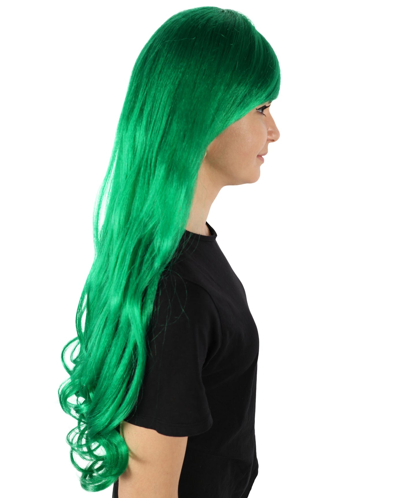 HPO Women's Multicolor Long Curly Wig with Fringe, Flame-retardant Synthetic Fiber