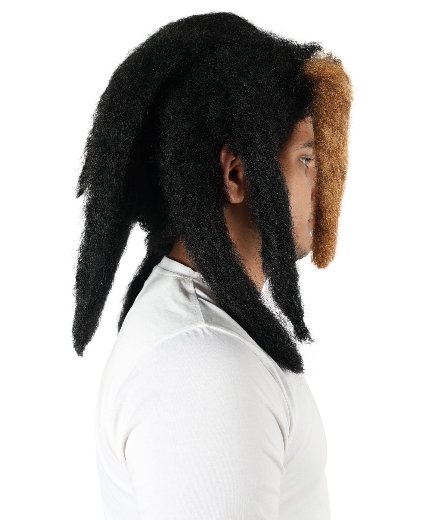 HPO Unisex Shoulder-Length Black and Brown Dreadlock Wig | Flame-retardant Synthetic Fiber | Lightweight Capless Design for Halloween and Party