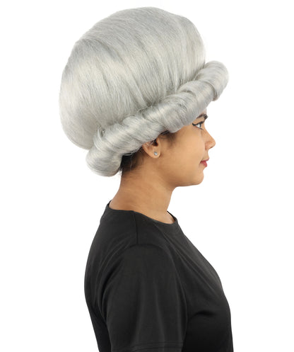 HPO Women's Voluminous Golden Blonde Grandma Wig | Medium Puffy Afro Style with Silver Texture, Synthetic Fiber & Adjustable Fit | Halloween, 100th Day of School, Theater & Funny Costume