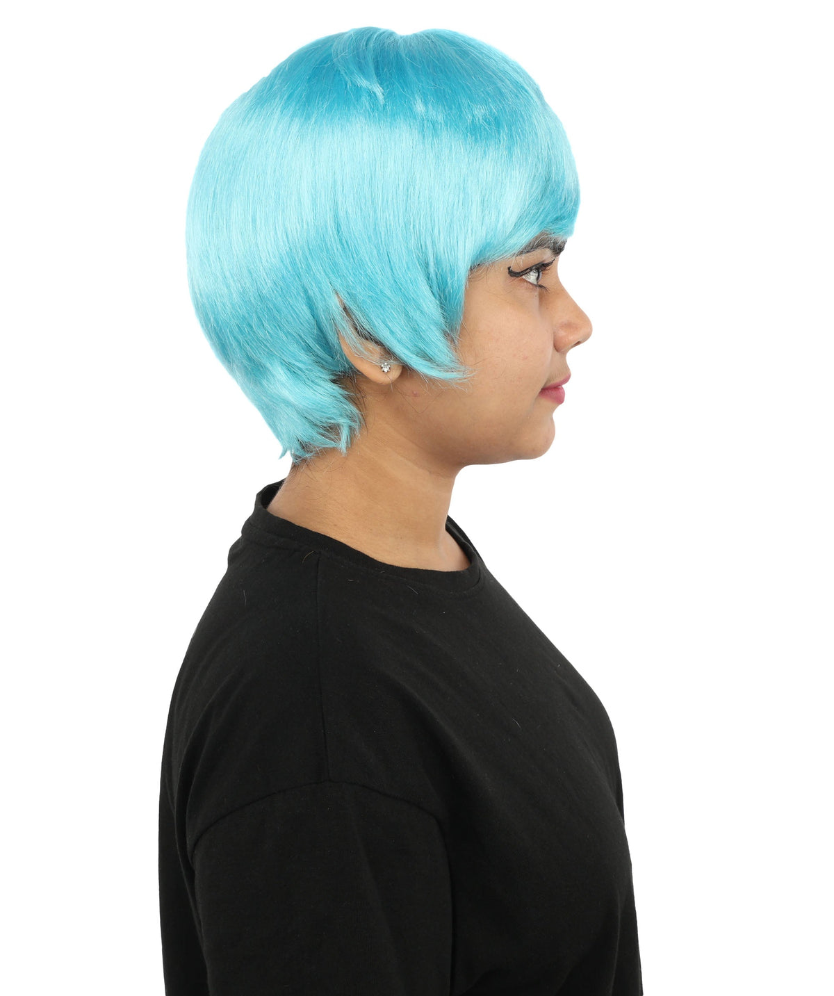 HPO Adult Women's Anime Trainer Character Wig | Vibrant hue multicolor options, create of synthetic fiber, short choppy bob with high side ponytail, breathable base | Cosplay, Halloween, theater, party, performance, costume events