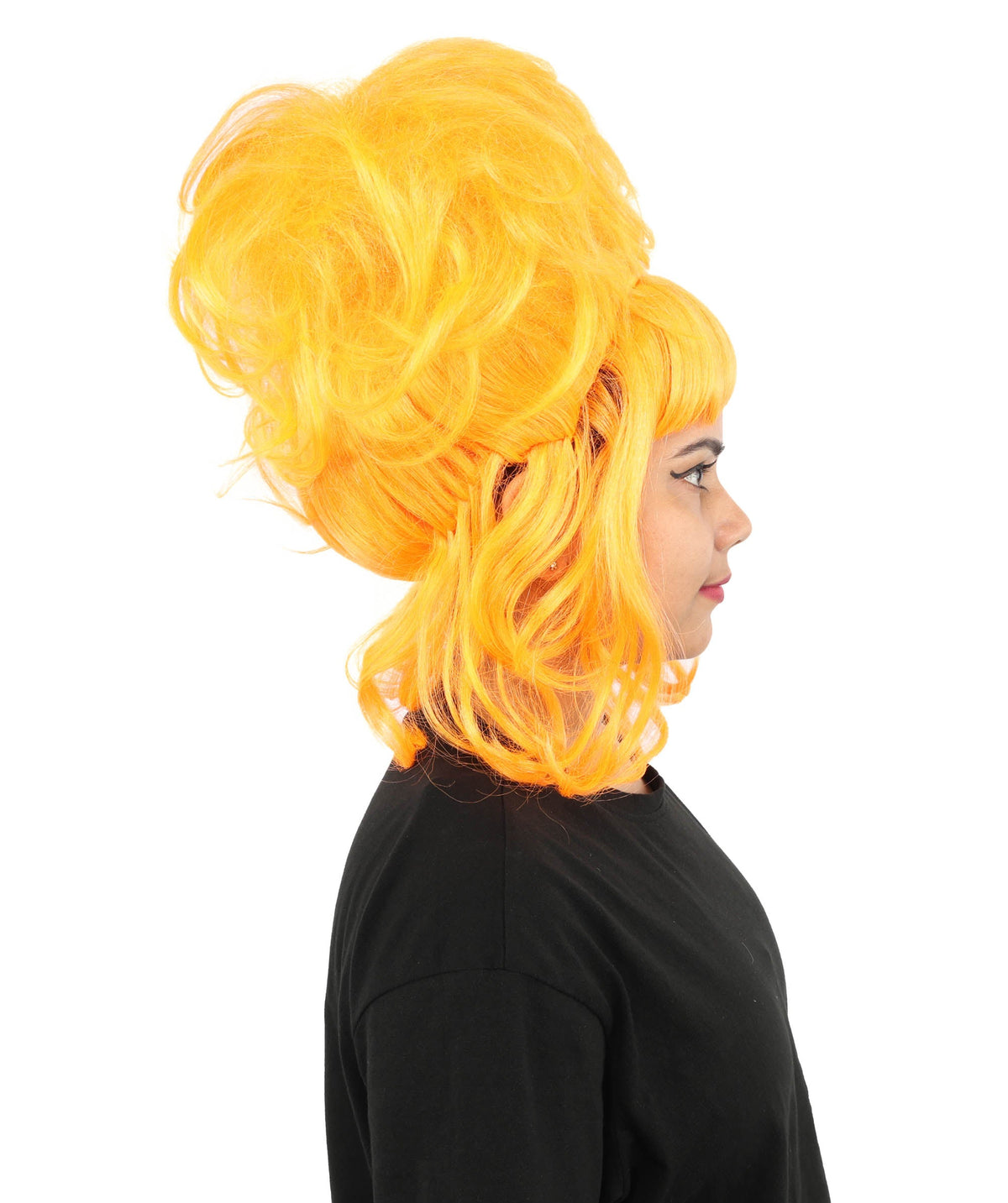 HPO Adult Women's Elegant Updo Tendril Wig | Multiple Color Options | Pastel peach hue, create of synthetic fiber, high teased volume with face-framing strands, breathable capless cap | Party, Halloween, theater, drag, performance, costume events