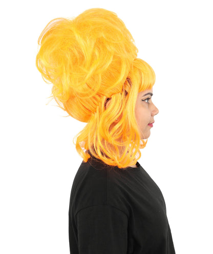 HPO Adult Women's Elegant Updo Tendril Wig | Multiple Color Options | Pastel peach hue, create of synthetic fiber, high teased volume with face-framing strands, breathable capless cap | Party, Halloween, theater, drag, performance, costume events
