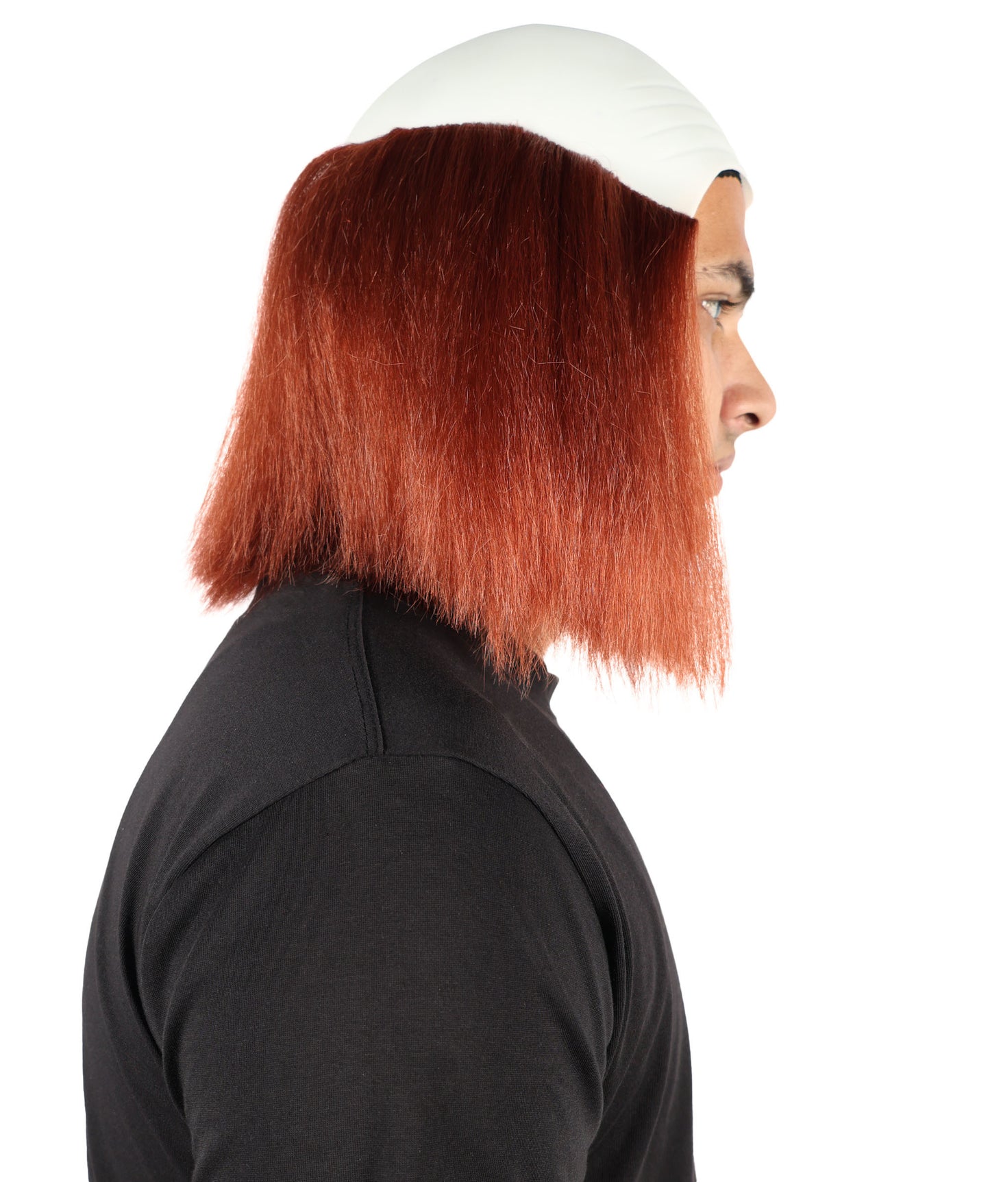 HPO Men's Bald Deluxe Silly Boy Auburn Wig | Comical Bald Cap with Hair Tufts | Hairpiece for Halloween Cosplay Parties Stage & Roleplay