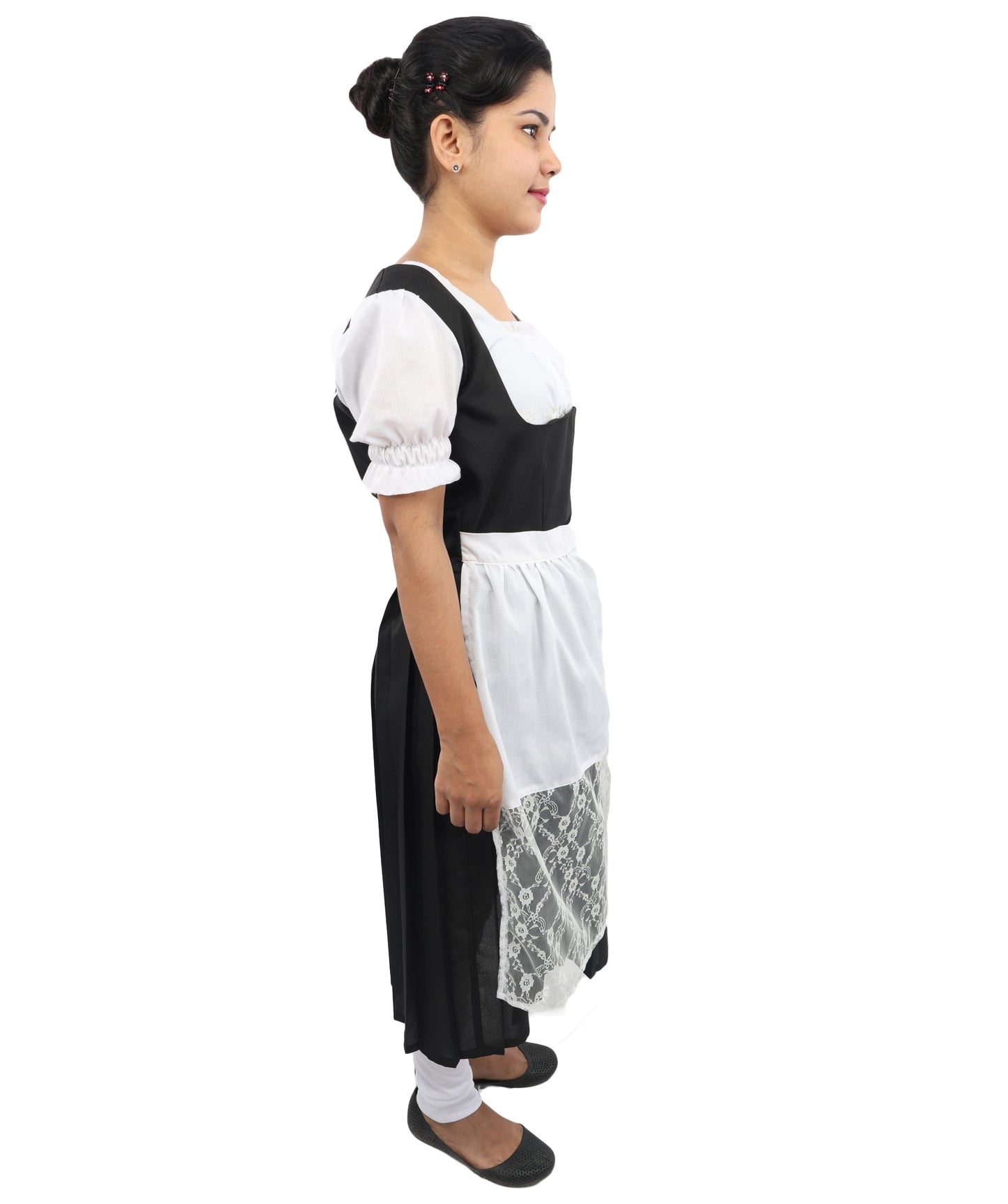 HPO Women's Long Black & White Dirndl Costume – German Traditional Party Dress for Women