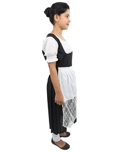HPO Women's Long Black & White Dirndl Costume – German Traditional Party Dress for Women
