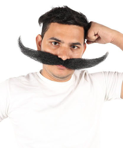 HPO Men's Giant Black Mustache | Self-Adhesive Fake Mustache | Realistic Costume Facial Hair Accessory for Halloween, Parties & Roleplay