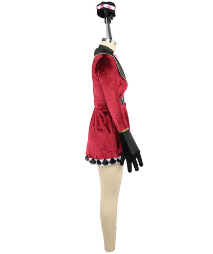 HPO Women’s Magician Alice Costume | Dark Red Top & Skirt with Gloves, Bow Tie & Headband | Cosplay, Halloween, Stage, Party & Roleplay