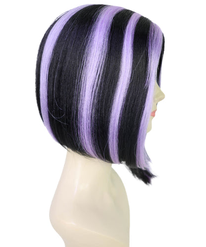 HPO Adult Women’s White & Purple Highlight Bob Wig | Sleek Short Costume Hair for Halloween & Parties | Breathable Capless Cap