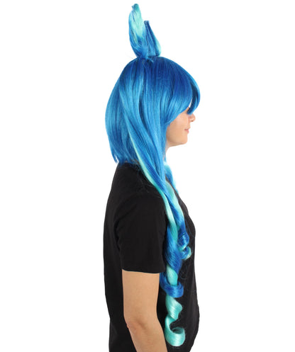 HPO Women's Dark Blue Turbo Game Extra Long Wig, Perfect for Halloween, Flame-retardant Synthetic Fiber