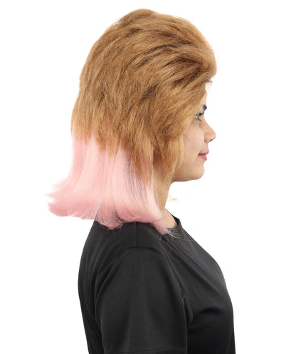 HPO Women's Brown And Pink Bob Wig | 14-Inch Celebrity-Inspired Hair | Ideal for Cosplay, Costume, and Themed Parties