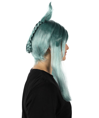 HPO Women's Video Game Braid Blue Wig I Halloween Wig I Flame-retardant Synthetic Fiber