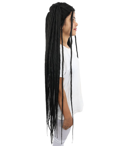 HPO Adult Women's 41" Extra Long Dreadlock Lace Wig | Synthetic Flame-Retardant Fiber | Adjustable Cap for Halloween, Cosplay & Festivals