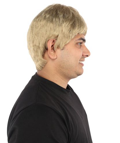 HPO Britpop Musician Mens Wig | 9 Inch Sandy Ash Blonde Short Crop | Party Halloween Cosplay Theater 90s Rockstar Costume Events