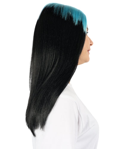 Billie Pop 80's Mullet | Black Wig with Neon Green Roots and Choppy Bangs | Premium Halloween Wig