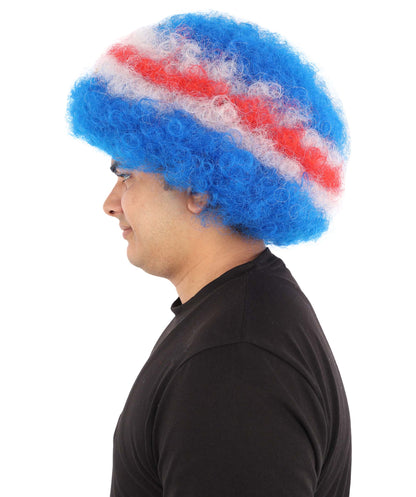 HPO Unisex Cabo Verde Sports Clown Wig – Curly Flag-Themed Wig for Football Fans & Parades  | Synthetic Fiber Headpiece with Standard Cap