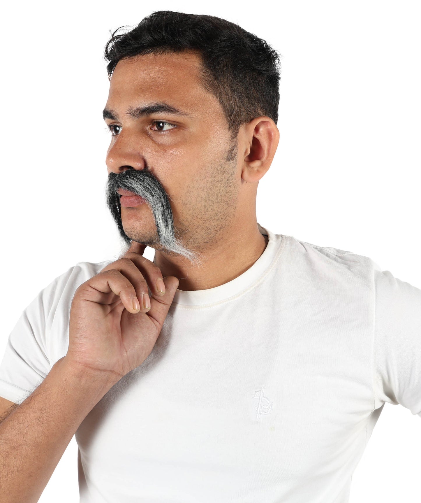 HPO Men’s Self-Adhesive Dark Grey Fake Mustache | Realistic Facial Accessory for Party, Halloween & Cosplay | Flame-retardant Synthetic Fiber