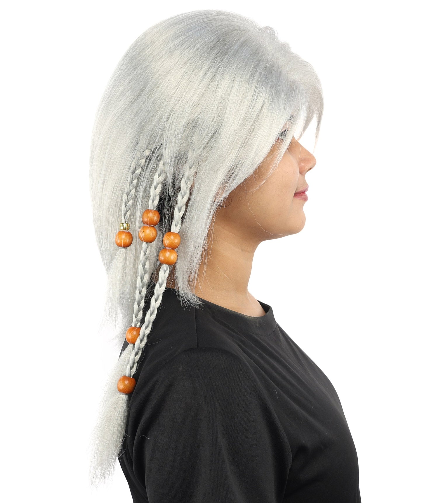 HPO Adult Women's Long Tribal Braided Wig | Multiple Color Options | Dark Shaggy Bob with Beaded Strands, Synthetic Fiber & Breathable Cap | Halloween, Sci-Fi Roleplay, Fantasy Costume