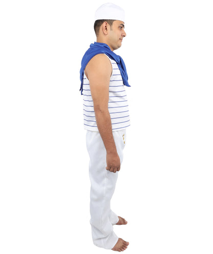 HPO Men’s Fever French Sailor White & Blue Costume by Smiffys – Striped Shirt & Sailor Hat
