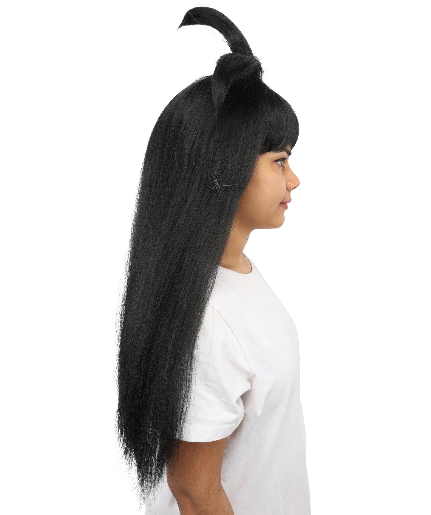 HPO Women's Spider Gothic Sculpted Wig | Monochromatic midnight black, create of synthetic fiber, architectural spider-leg loops with blunt bangs, breathable base | Party, Halloween, theater, drag, performance, costume events