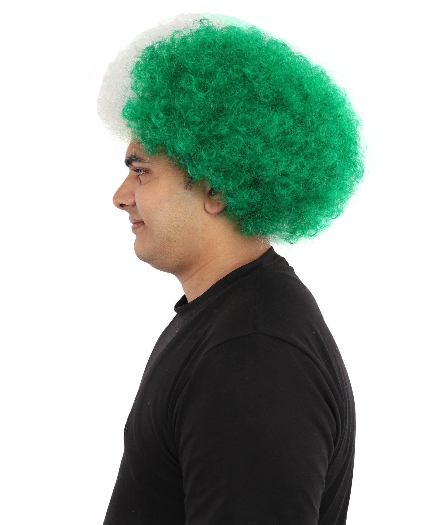 HPO Unisex Cote d'Ivoire Afro Wig | 12 Inch Orange White Green Tricolor Synthetic Curls | Sports Event National Holiday Parade Soccer Match Fan Gear