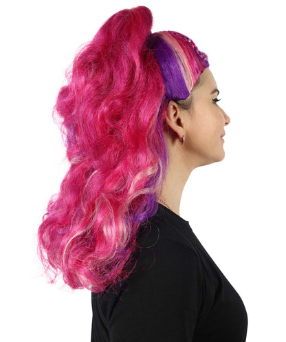 HPO Women's Kween Kong Drag Rainbow Wig | Voluminous purple  18-inch Long curly style | Ideal for party, Halloween, cosplay, theater, drag, performance, costume events