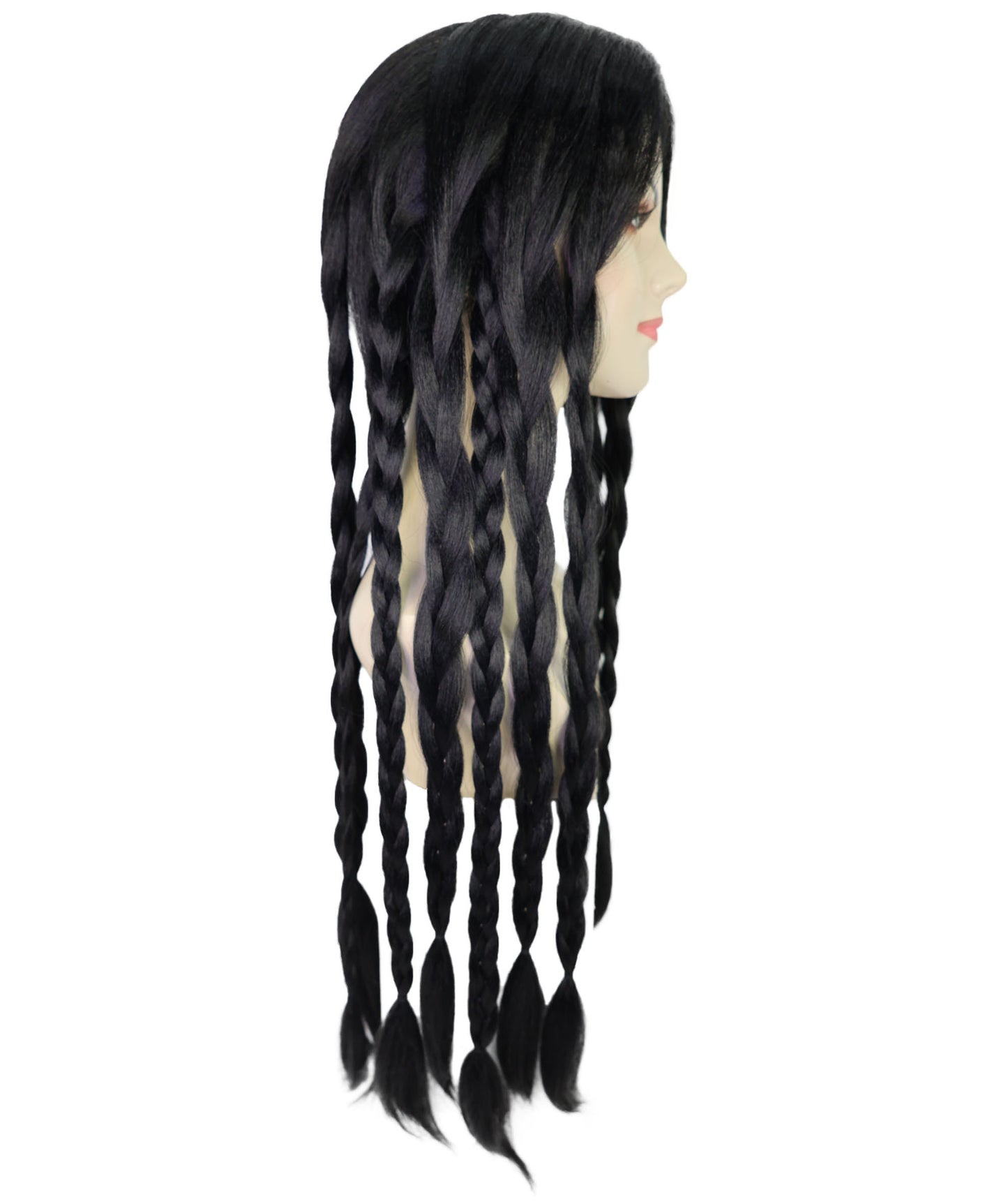 Women’s Long Black Braided Wig  | Ideal for Halloween | Breathable Capless Cap