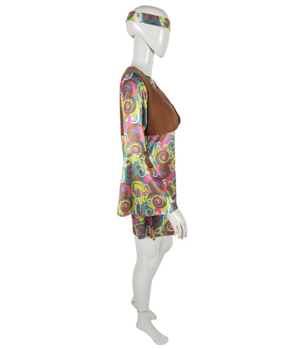 HPO Adult Women’s 60’s Hippie Costume Set | Retro Flower Power Outfit | for Halloween, Themed Parties, Stage & Roleplay