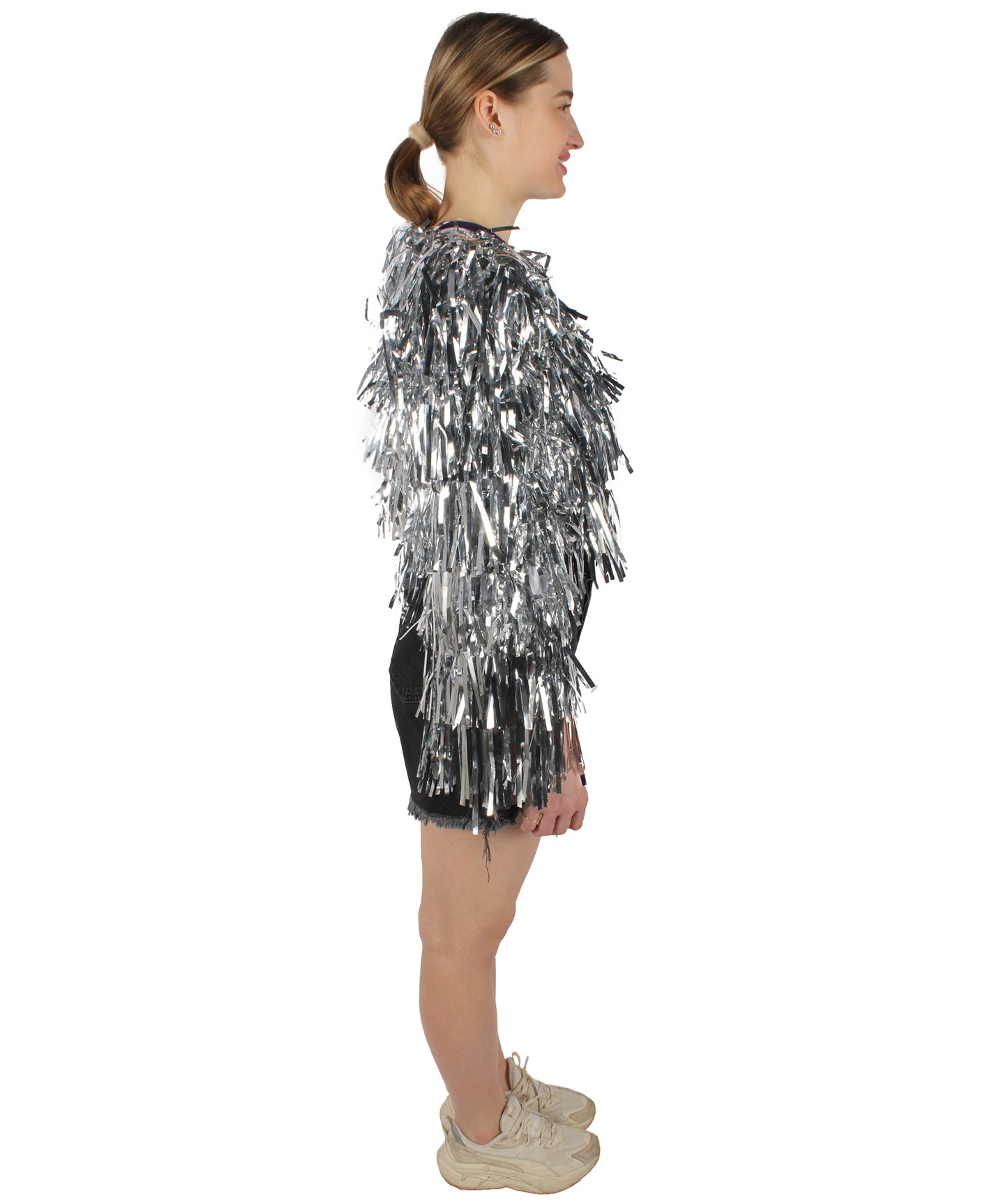HPO  Women's Tinsel Sparkly Silver Jacket, Perfect for Halloween