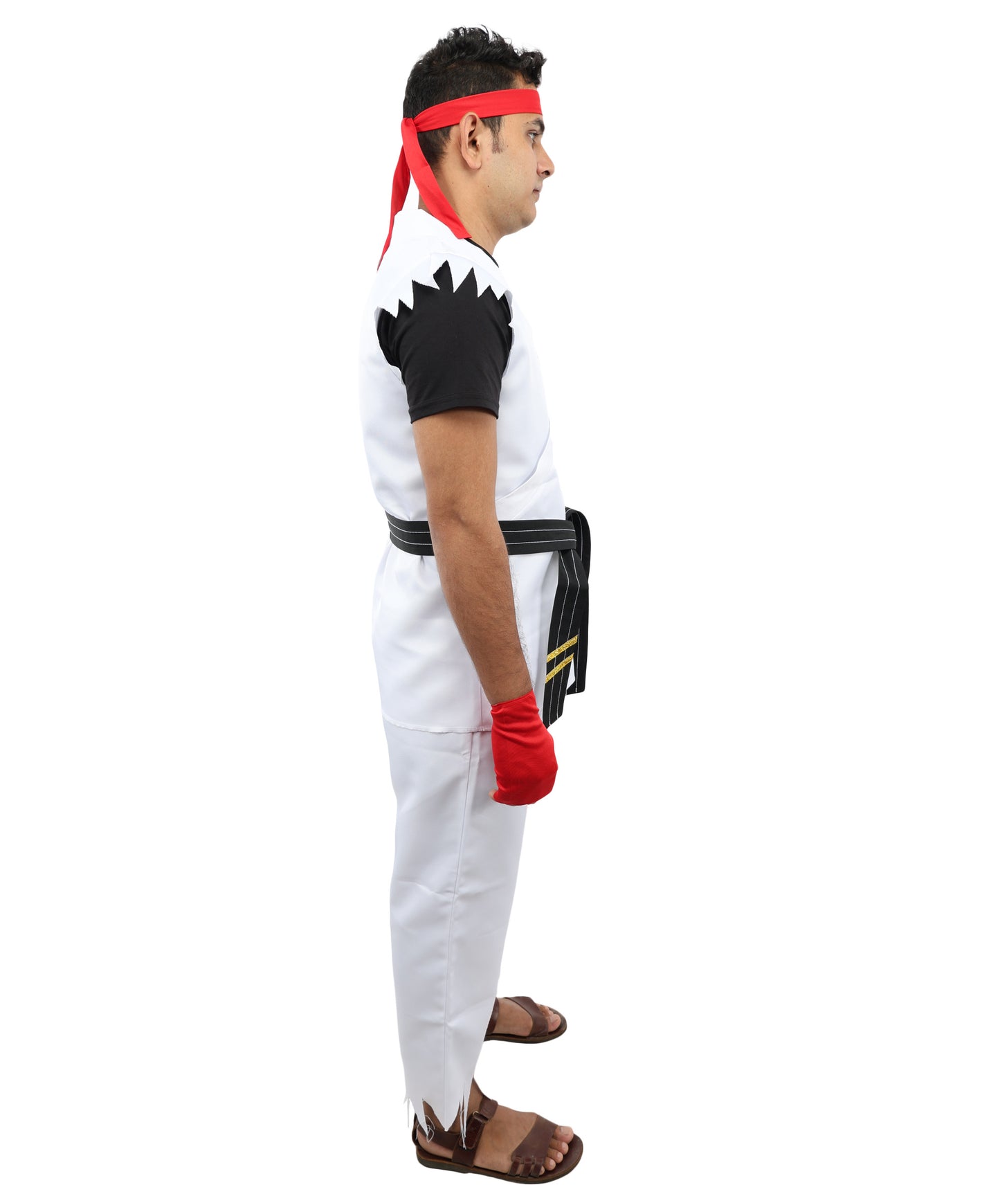 HPO Men's Martial Arts Fighter Outfit | White GI Costume with Body, Pant, Belt, Gloves, Headband | Video Game Fighter costume For Cosplay & Themed Battle Events