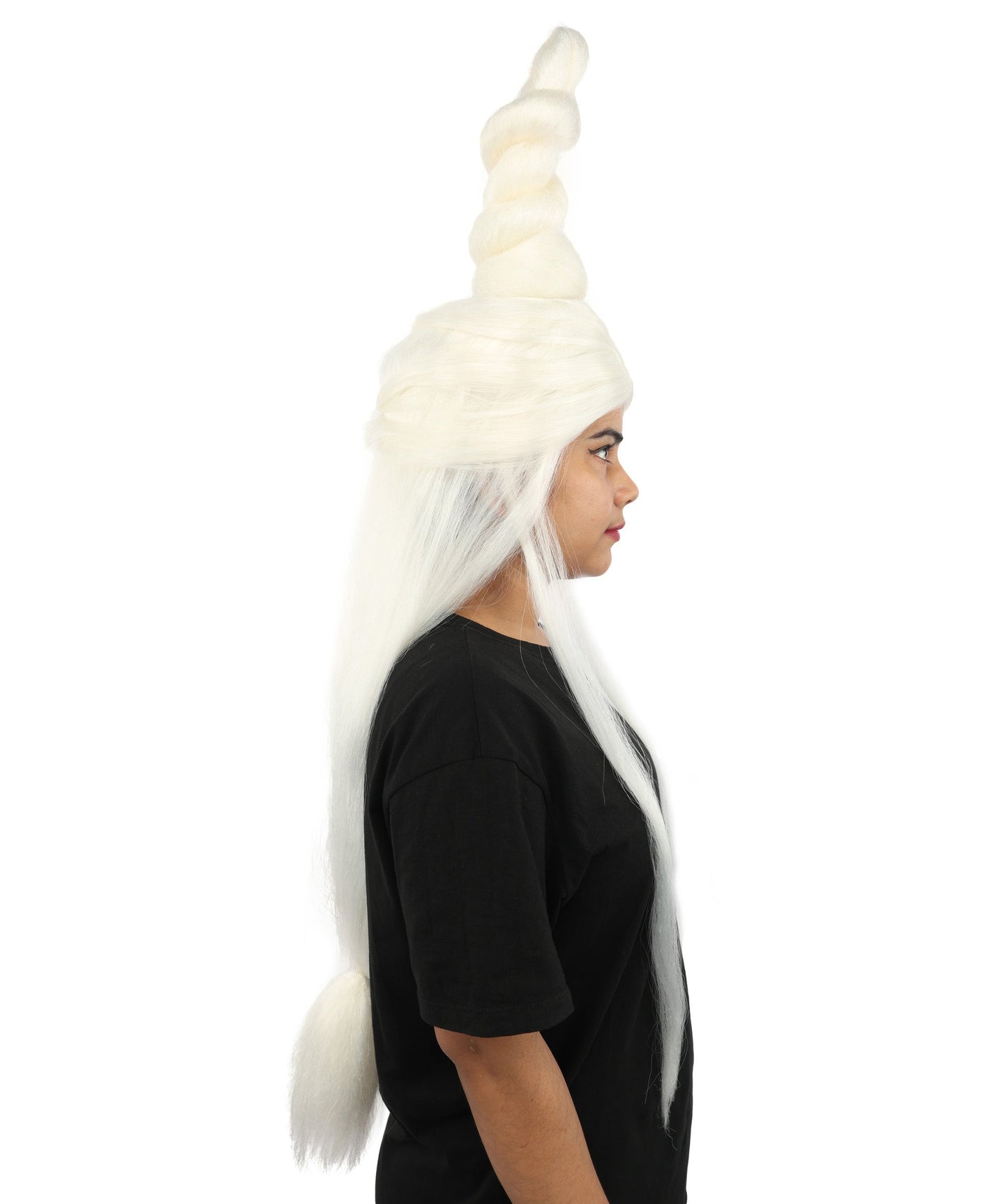 HPO Adult Women's Sculpted Loop Topknot Wig | Multiple Color Options | Create of synthetic fiber, gravity-defying twisted vertical bun with long face-framing strands, breathable base | Party, Halloween, theater, drag, performance, costume events