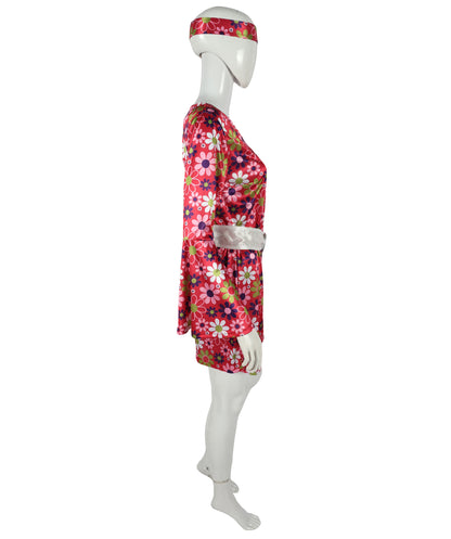 HPO Adult 60s Inspired Girl Dress with Headband & Belt | Swing Vintage Costume Outfit | Lightweight, Comfortable for Halloween, Cosplay, Parties & Stage
