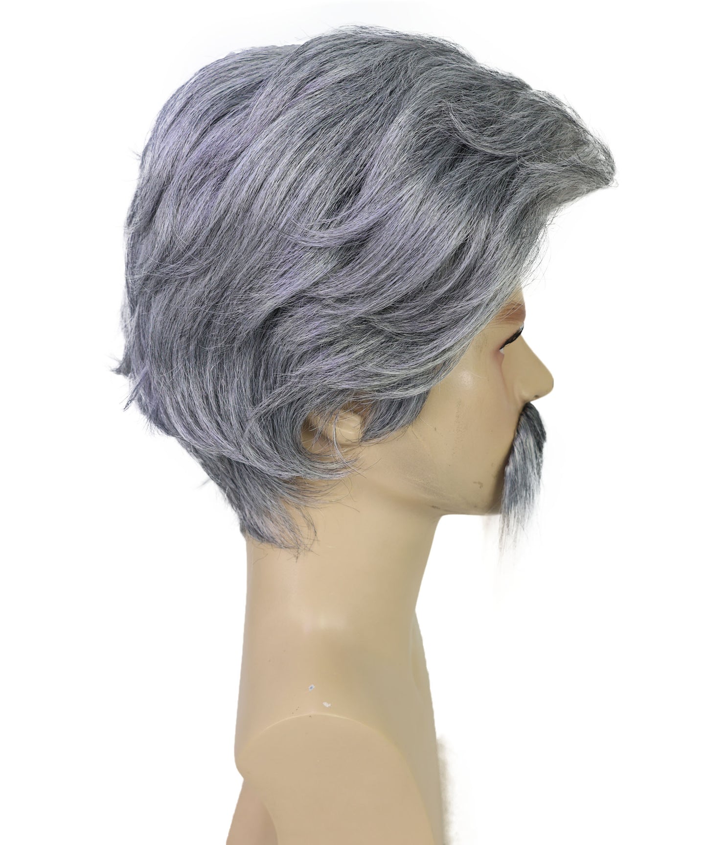 HPO Men’s Sports Fun 2-Tone Curly Wig with Mustache  | Ideal for Halloween | Breathable Capless Cap